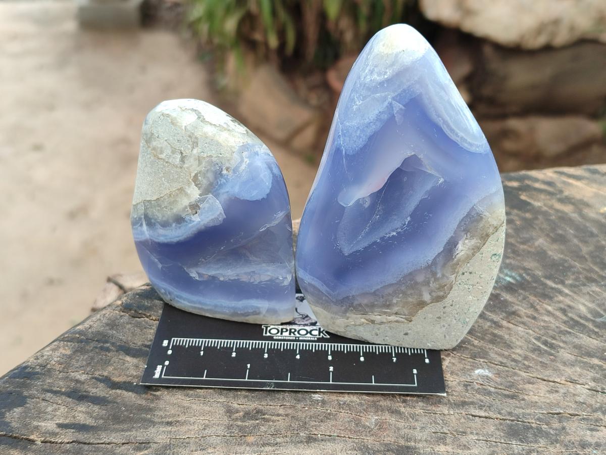 Polished Blue Lace Agate Standing Free Forms x 4 From Nsanje, Malawi
