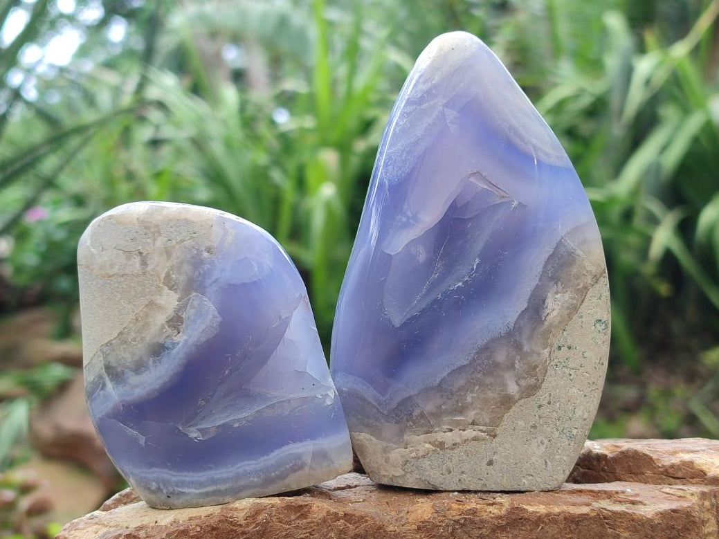 Polished Blue Lace Agate Standing Free Forms x 4 From Nsanje, Malawi