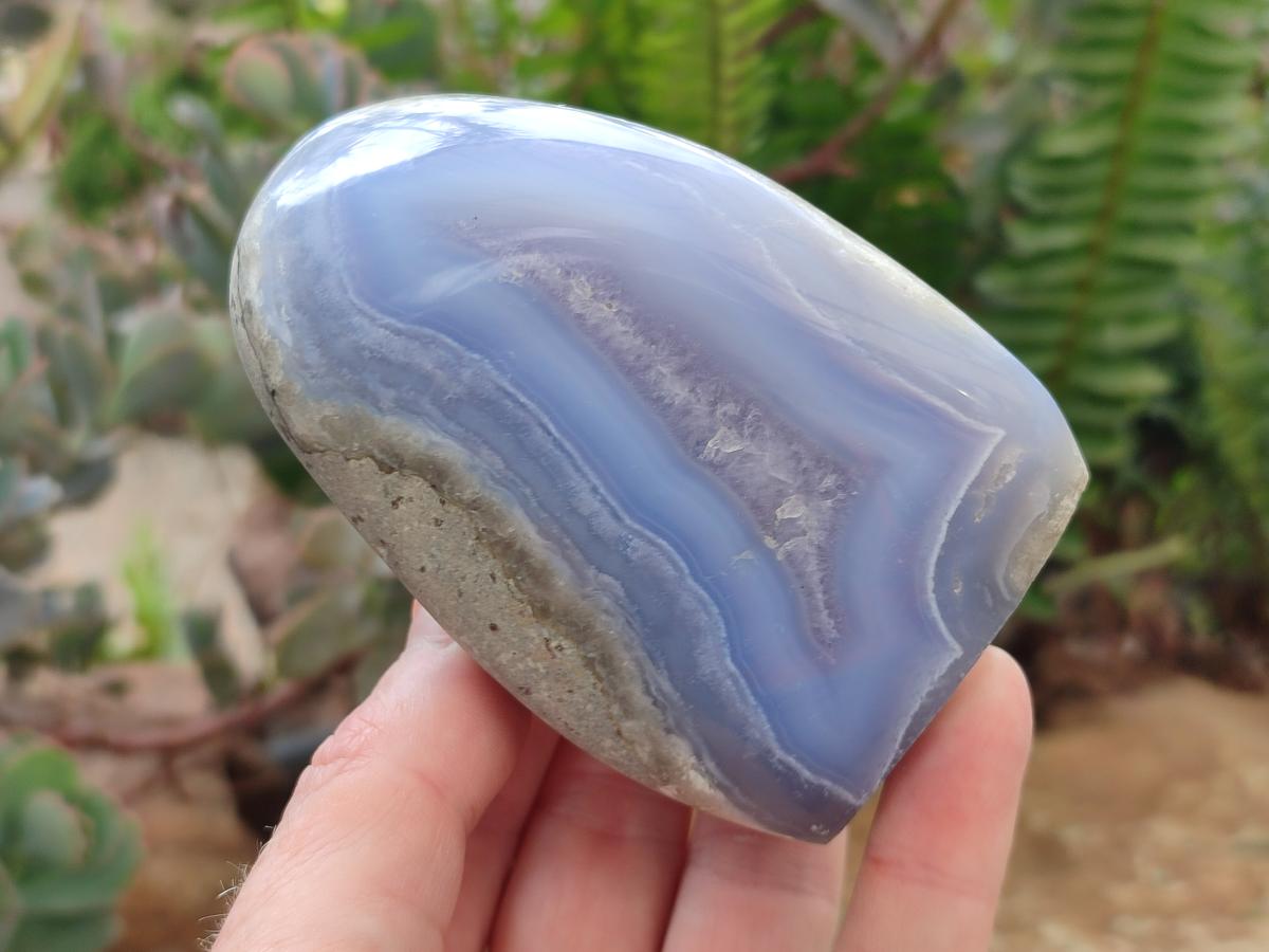 Polished Blue Lace Agate Standing Free Forms x 4 From Nsanje, Malawi