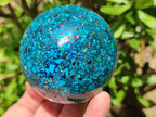 Hand Made Conglomerate Chrysocolla Spheres with Azurite And Malachite x 2 From Congo