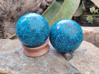 Hand Made Conglomerate Chrysocolla Spheres with Azurite And Malachite x 2 From Congo