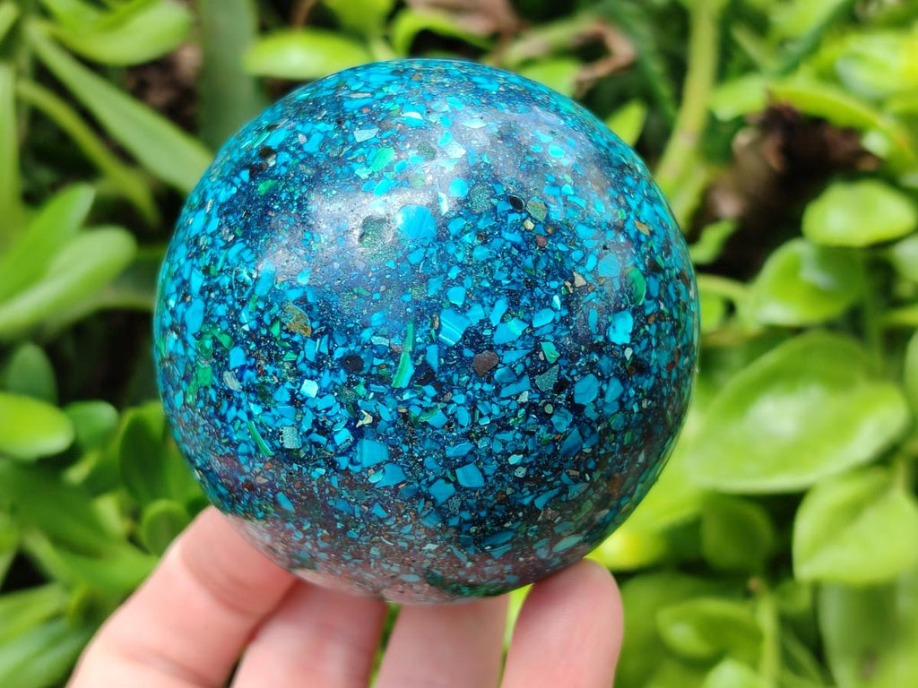 Hand Made Conglomerate Chrysocolla Spheres with Azurite And Malachite x 2 From Congo