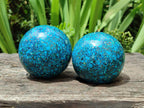 Hand Made Conglomerate Chrysocolla Spheres with Azurite And Malachite x 2 From Congo