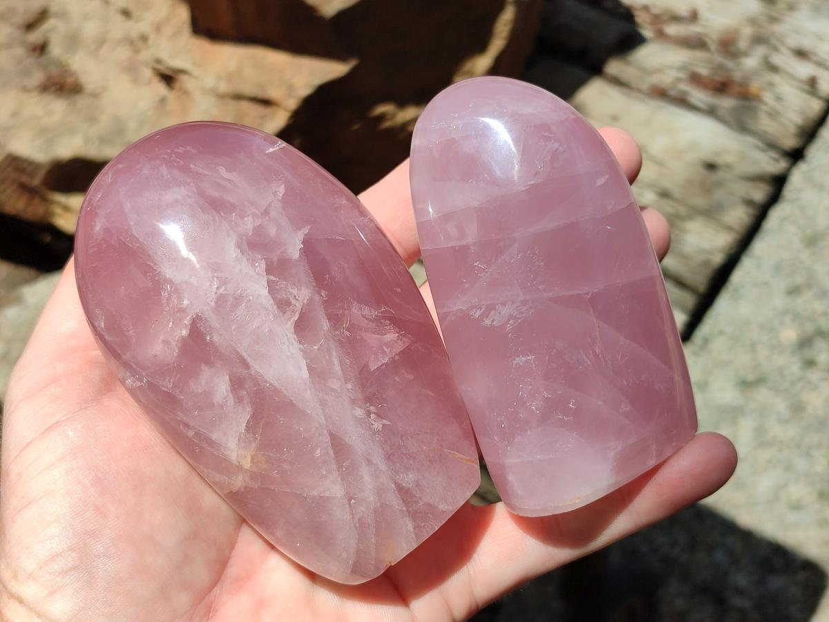 Polished Gemmy Star Rose Quartz Standing Free Forms x 4 From Madagascar