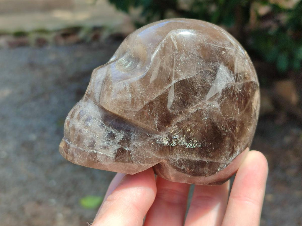 Hand Made Smokey Window Quartz Skull Cavings x 3 From Madagascar