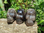 Hand Made Smokey Window Quartz Skull Cavings x 3 From Madagascar