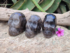 Hand Made Smokey Window Quartz Skull Cavings x 3 From Madagascar