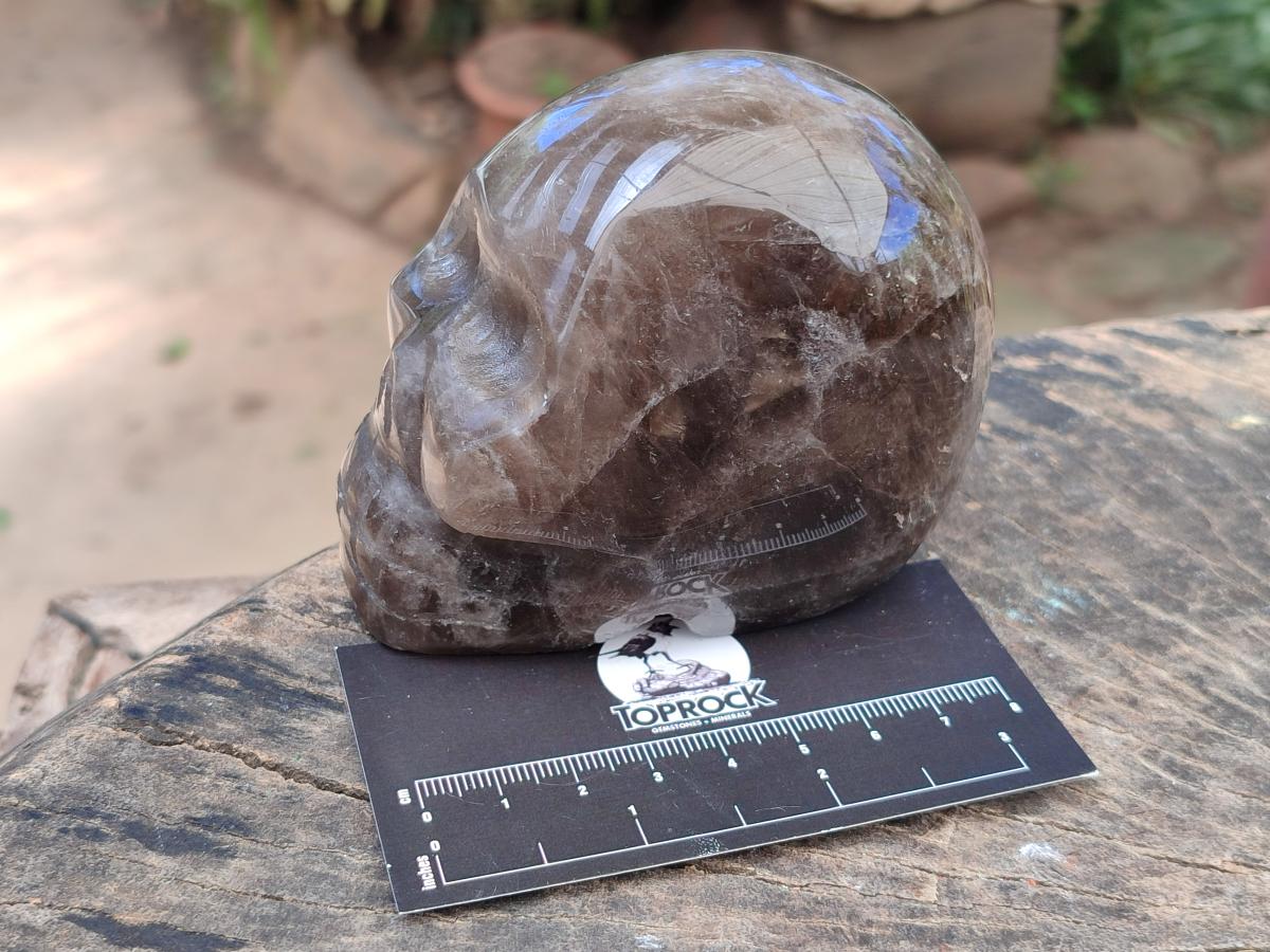 Hand Made Smokey Window Quartz Skull Cavings x 3 From Madagascar