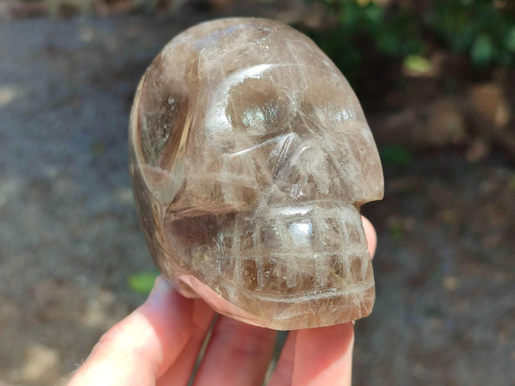 Hand Made Smokey Window Quartz Skull Cavings x 3 From Madagascar