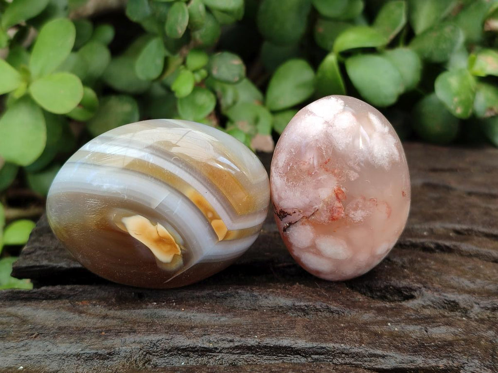 Polished Flower Agate Palm Stones and one Heart x 12 From Antsahalova, Madagascar