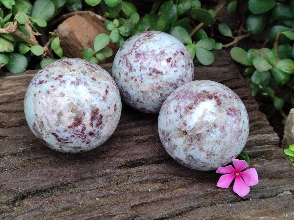 Polished Rubellite Pink Tourmaline Spheres x 3 From Ambatondrazaka, Madagascar