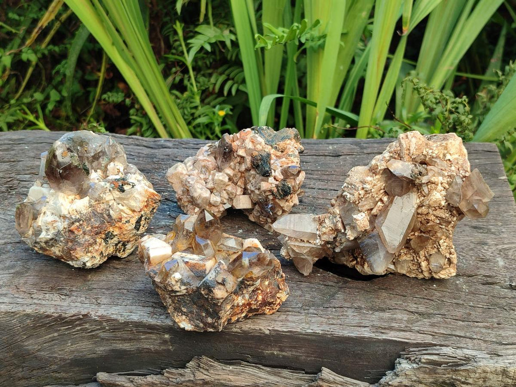 Natural Smokey Quartz Clusters with Associated Minerals x 4 From Zomba Plateau, Malawi
