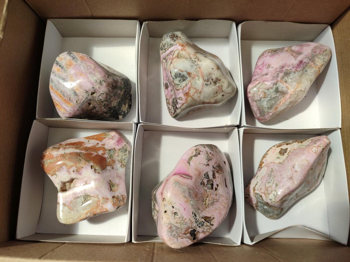 Polished Cobaltion Calcite in Dolomite Free Forms x 6 From Kakanda, Congo