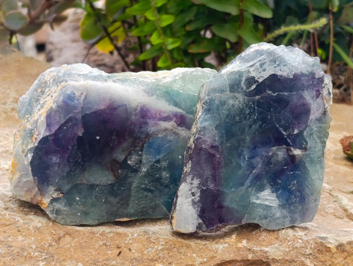 Polished On One Side Watermelon Fluorite Specimens x 6 From Uis, Namibia