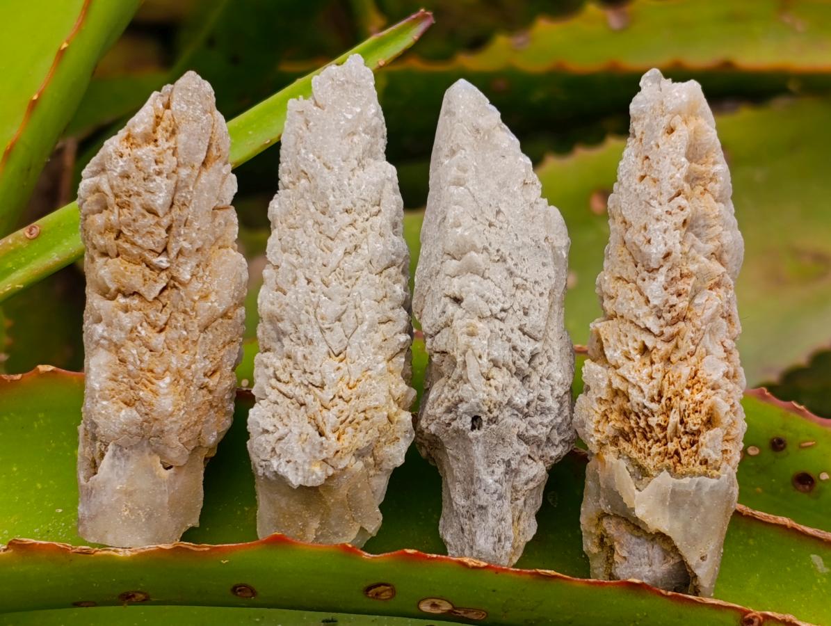 Natural Drusy Quartz Coated Spearhead Calcite Crystals x 35 From Albert's Mountain, Lesotho