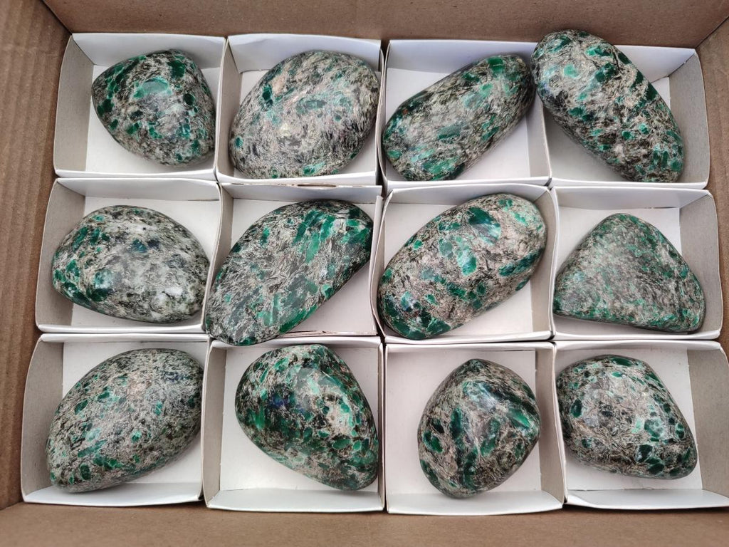Polished Emerald Mica 'Mutokolite' Free Forms x 12 From Mutoko, Zimbabwe