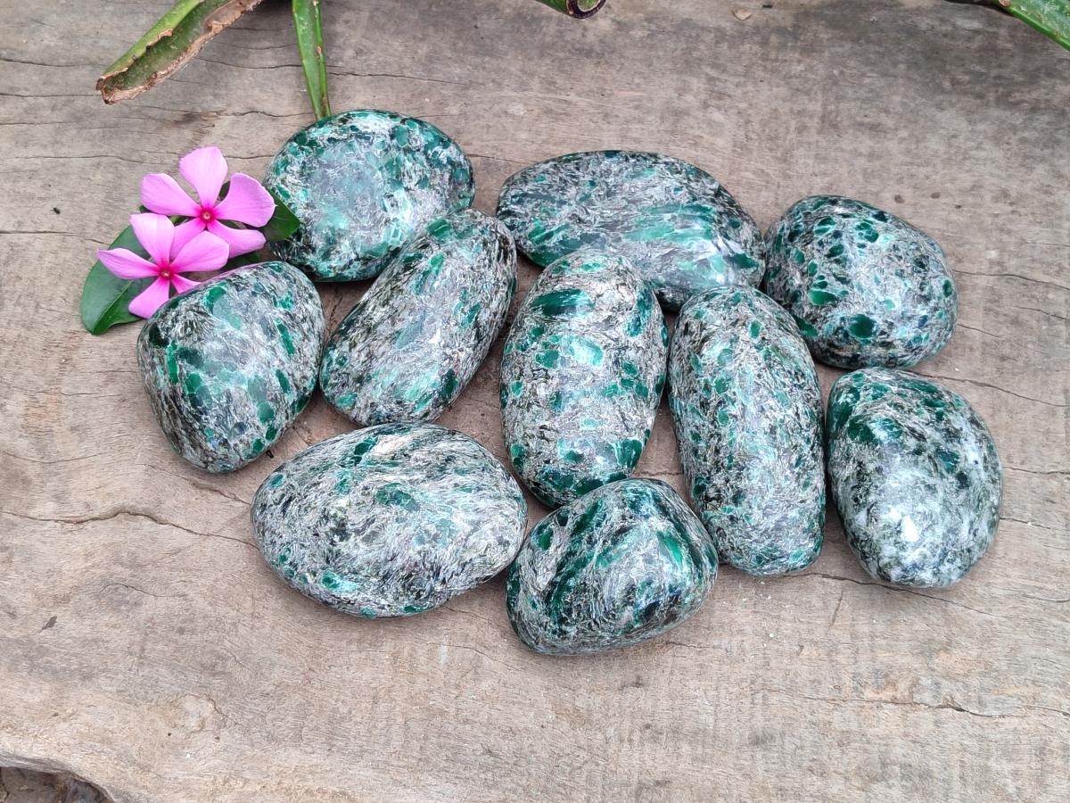 Polished Emerald Mica 'Mutokolite' Free Forms x 12 From Mutoko, Zimbabwe