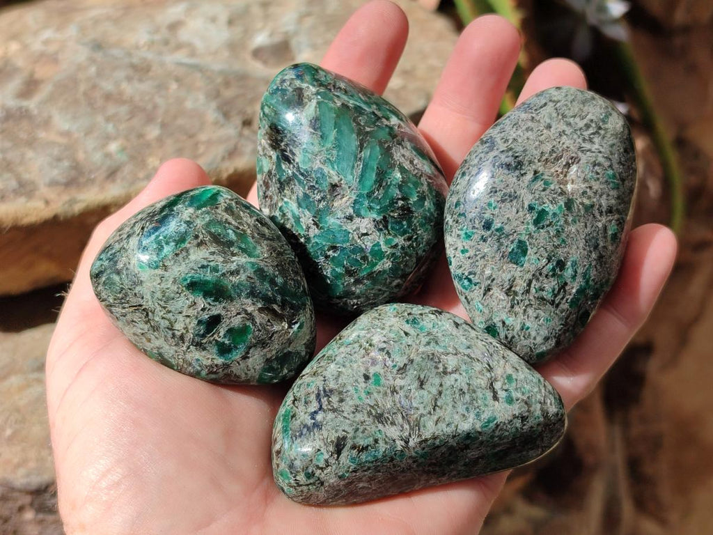 Polished Emerald Mica 'Mutokolite' Free Forms x 12 From Mutoko, Zimbabwe