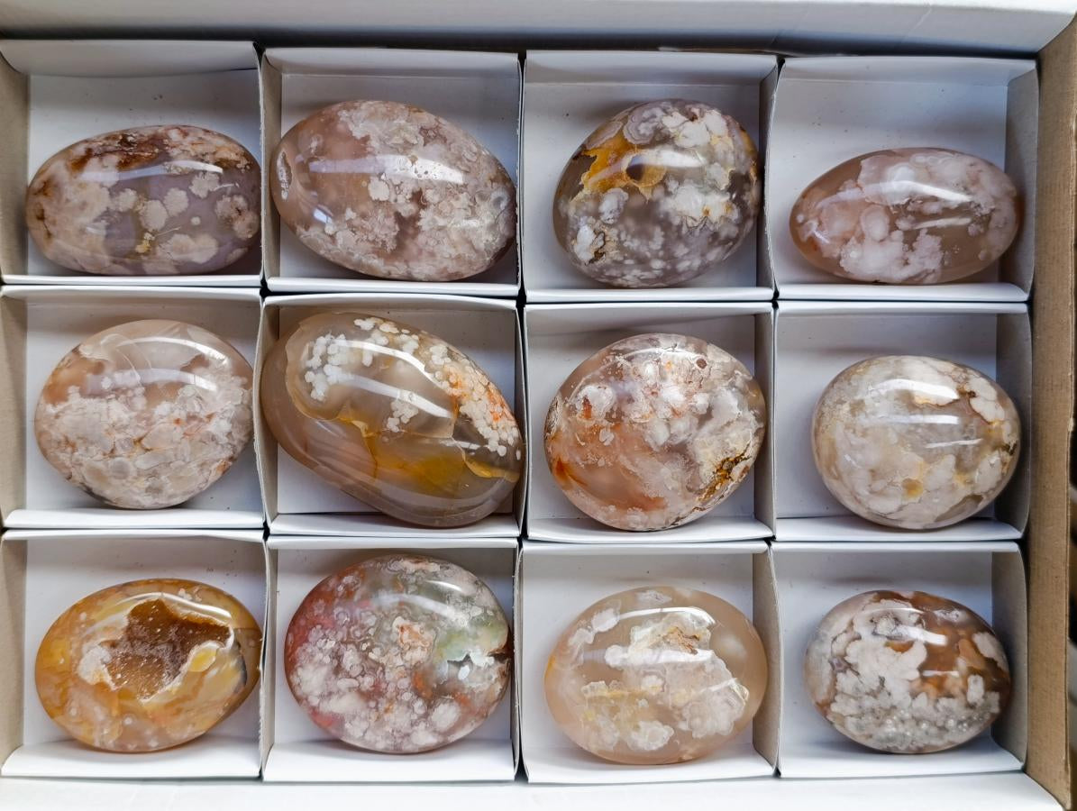 Polished Flower Agate Palm Stones x 12 From Antsahalova, Madagascar