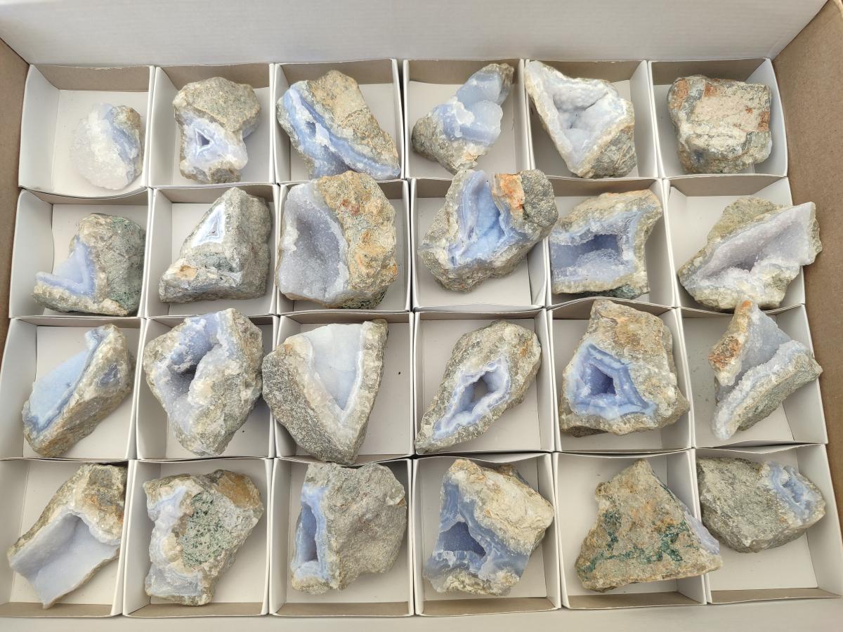 Natural Blue Lace Agate Geodes and Clusters Specimens x 24 From Nsanje, Malawi