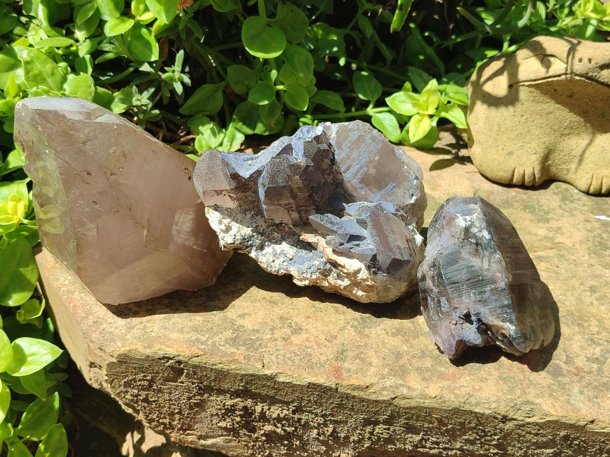 Natural Smokey Quartz Floater Crystals x 3 From Mulanje, Malawi