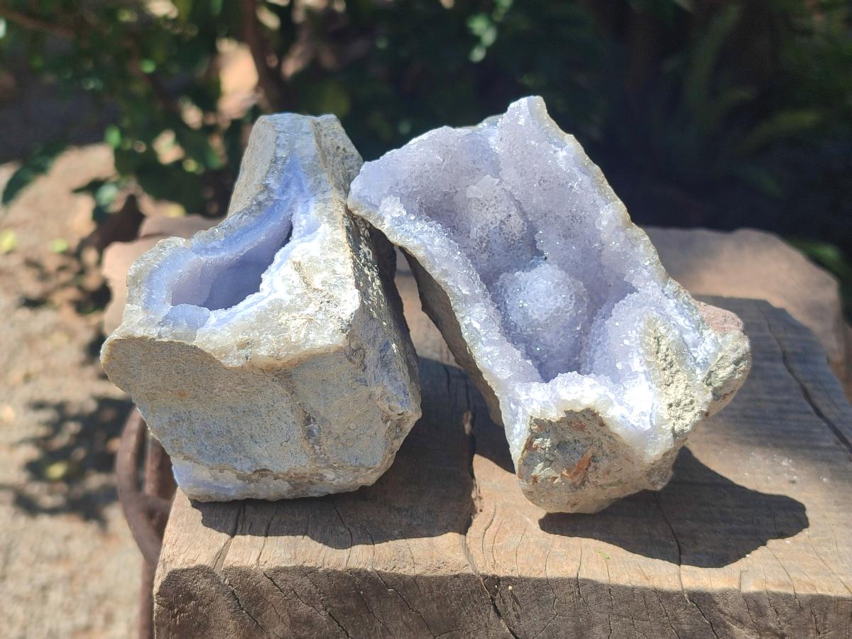 Natural Blue Lace Agate Geode Specimens x 4 From Nsanje, Malawi