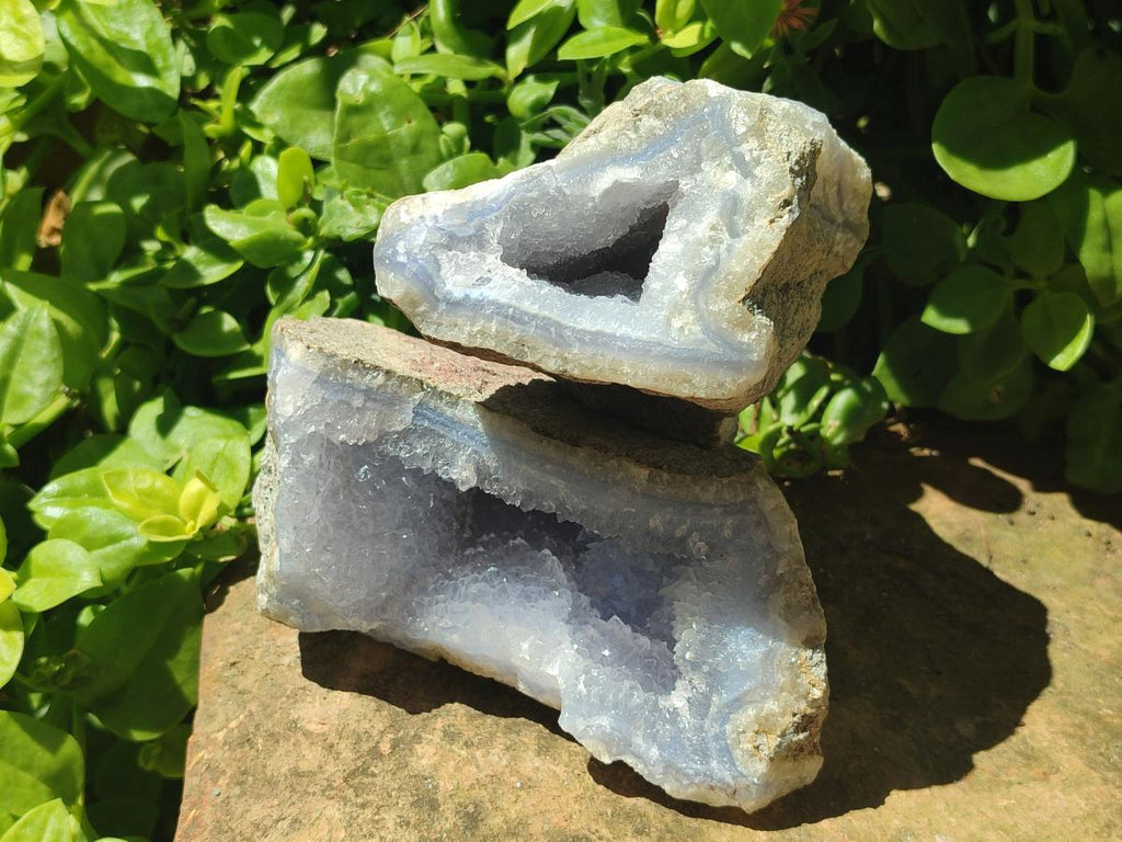 Natural Blue Lace Agate Geode Specimens x 4 From Nsanje, Malawi