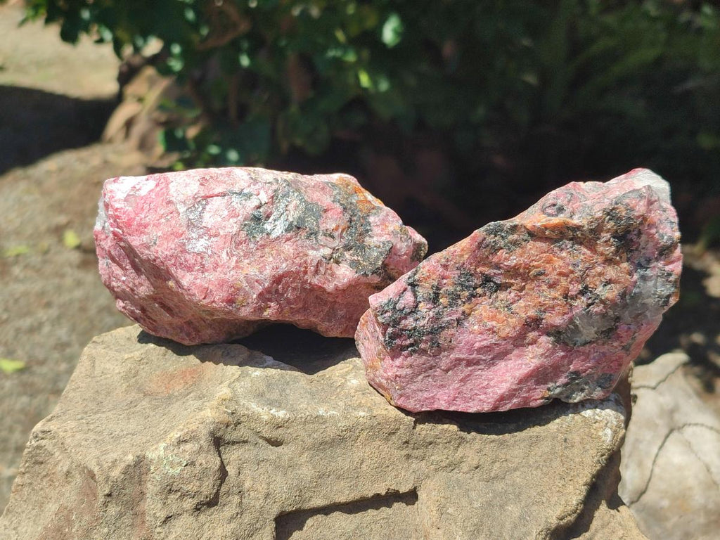 Natural Rhodonite Cobbed Specimens x 3 From Rhusinga, Zimbabwe