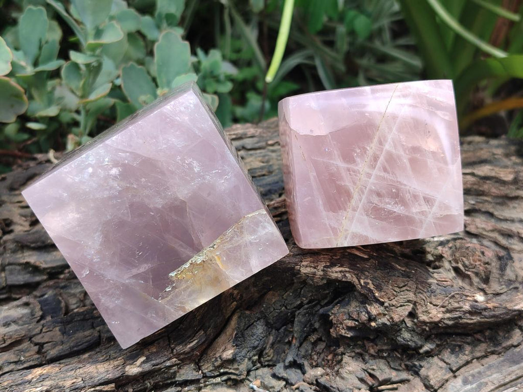 Polished Gemmy Rose Quartz Cubes x 2 From Madagascar
