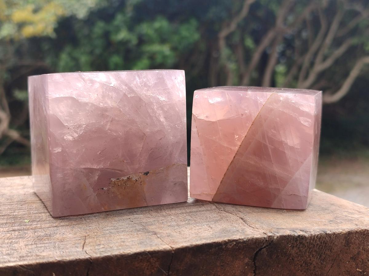 Polished Gemmy Rose Quartz Cubes x 2 From Madagascar