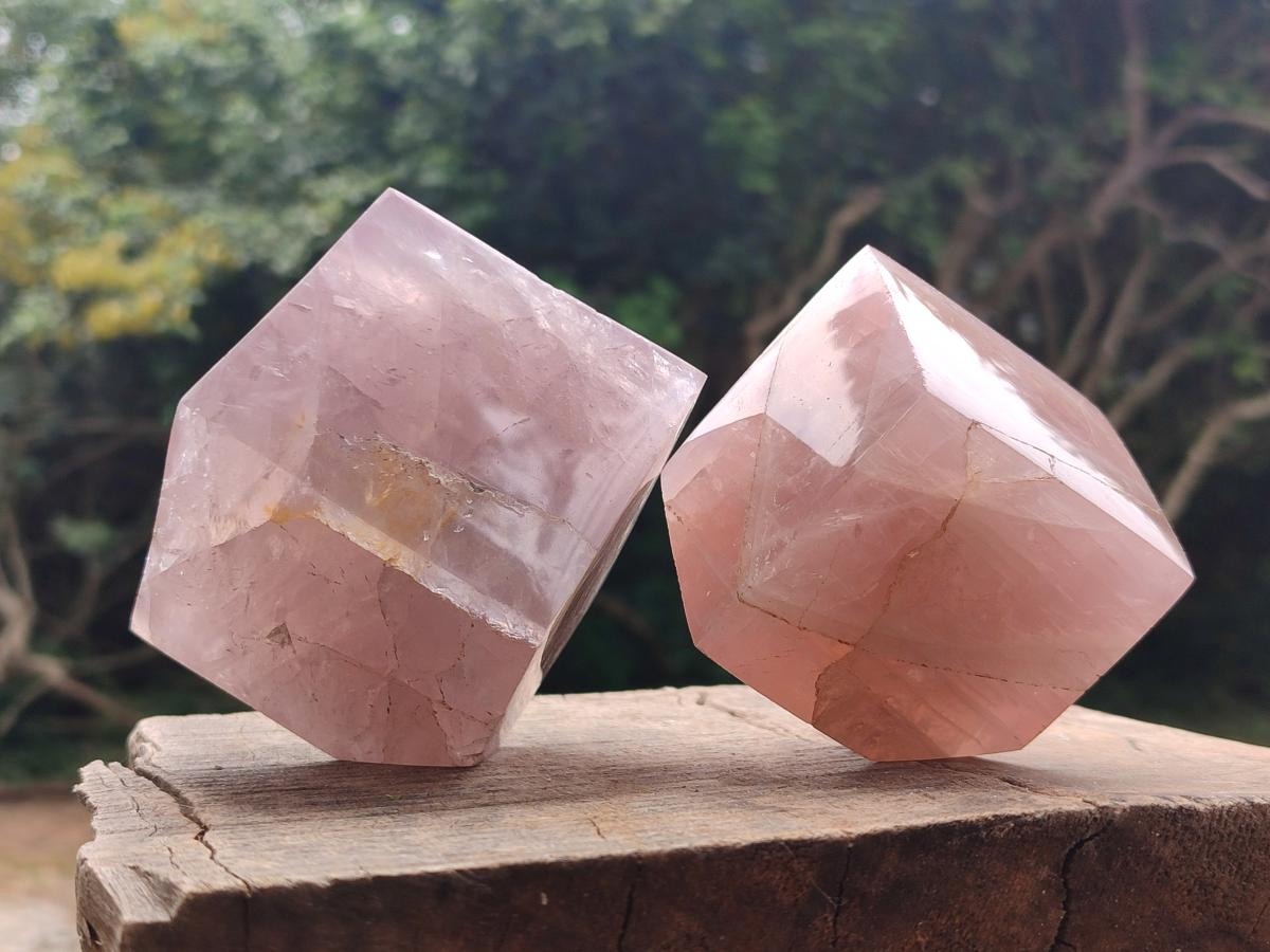 Polished Gemmy Rose Quartz Cubes x 2 From Madagascar