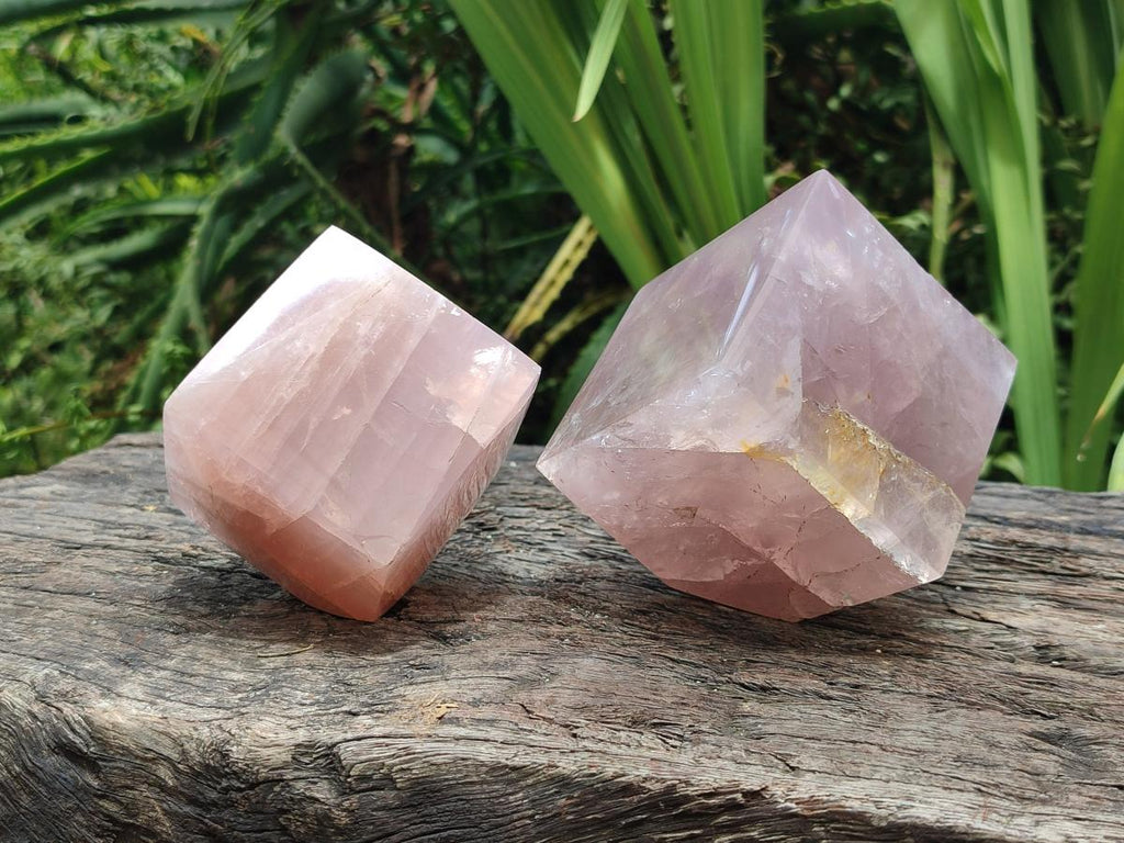 Polished Gemmy Rose Quartz Cubes x 2 From Madagascar