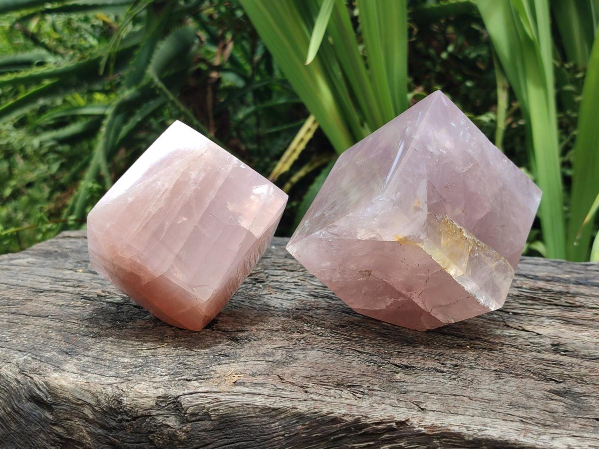 Polished Gemmy Rose Quartz Cubes x 2 From Madagascar