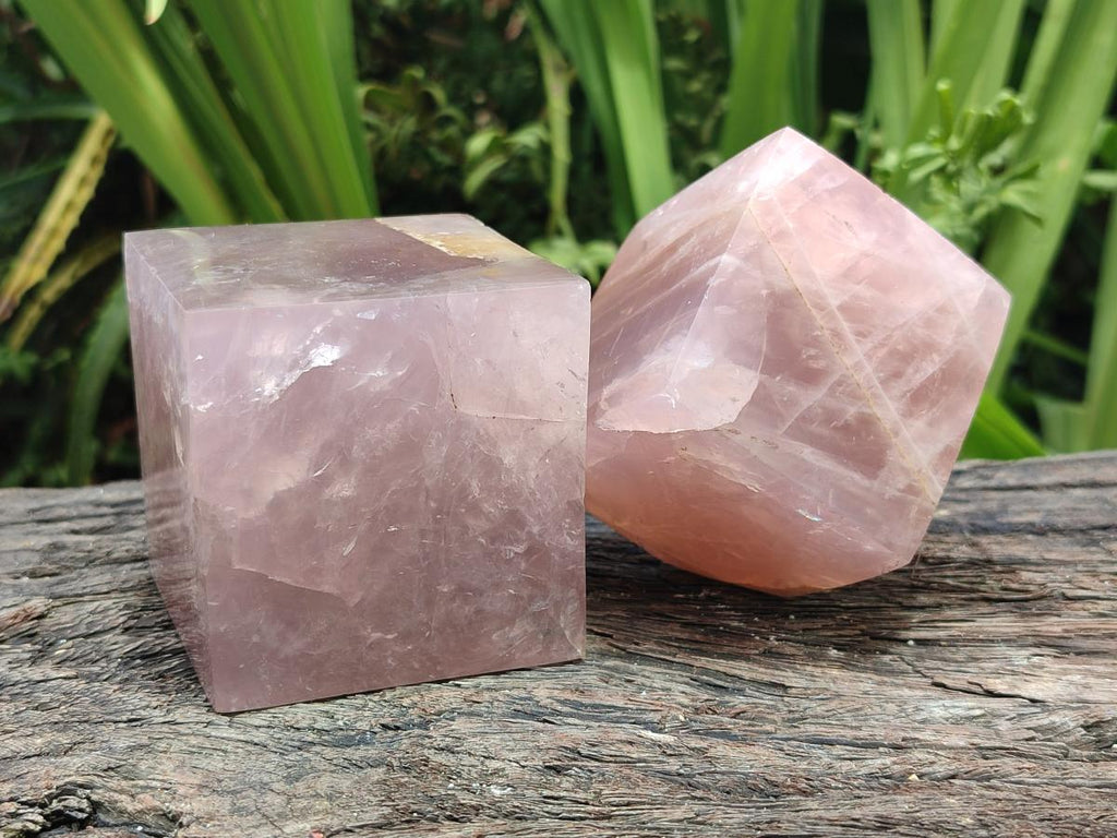 Polished Gemmy Rose Quartz Cubes x 2 From Madagascar