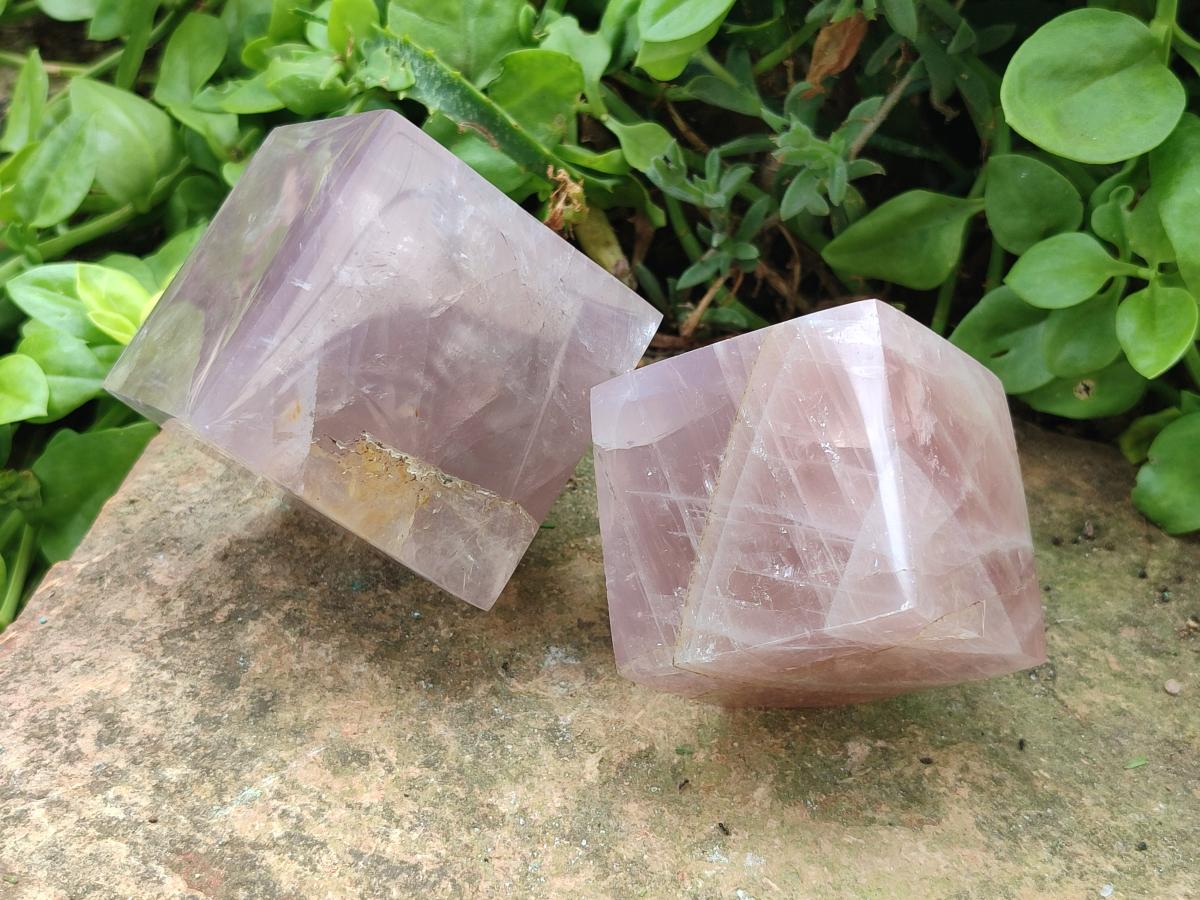 Polished Gemmy Rose Quartz Cubes x 2 From Madagascar