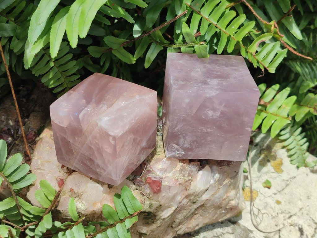 Polished Gemmy Rose Quartz Cubes x 2 From Madagascar