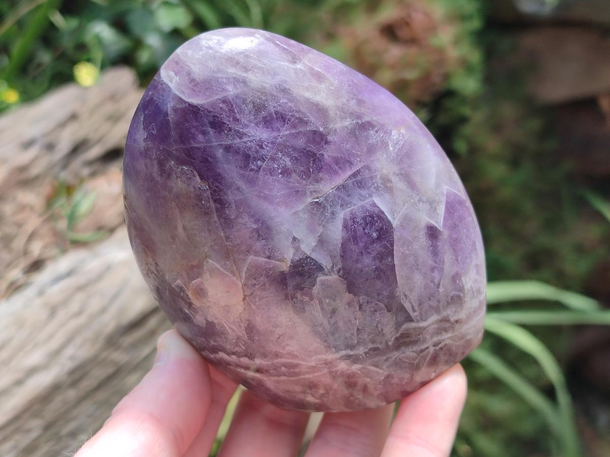 Polished Purple Chevron Amethyst Standing Free Forms x 3 From Madagascar
