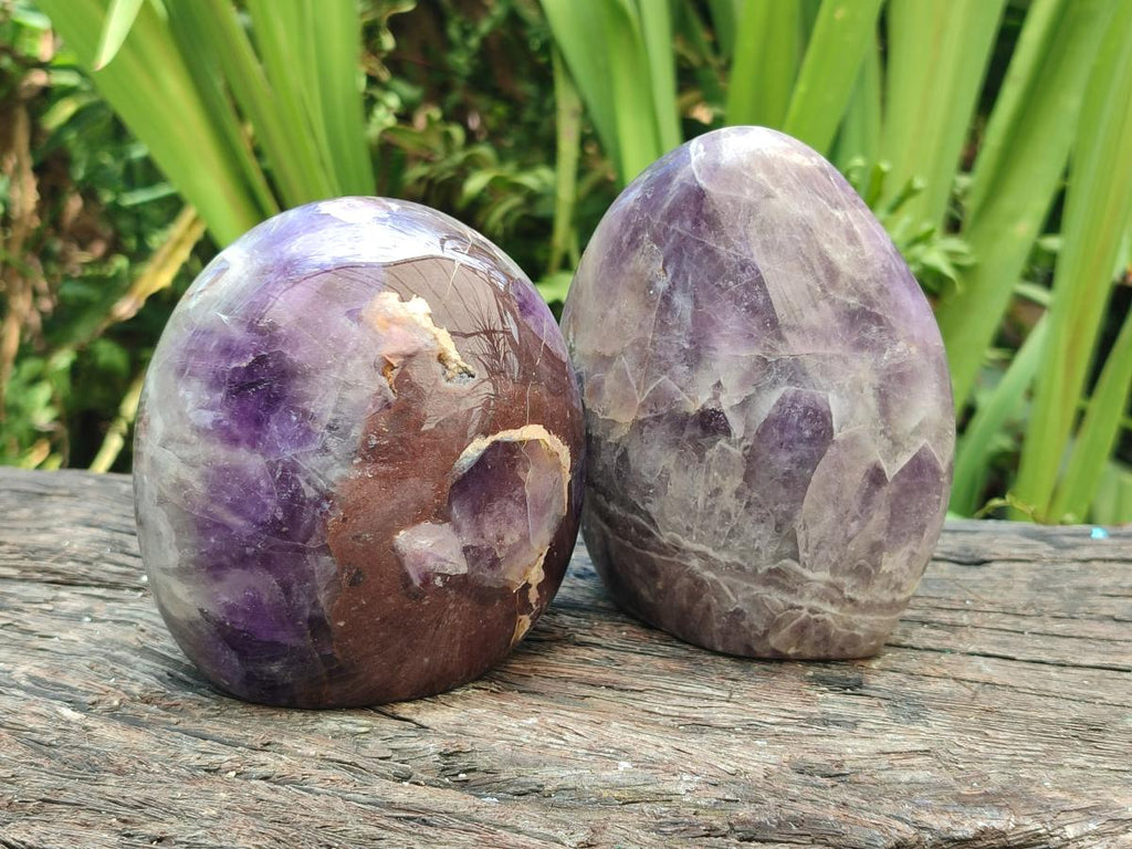 Polished Purple Chevron Amethyst Standing Free Forms x 3 From Madagascar