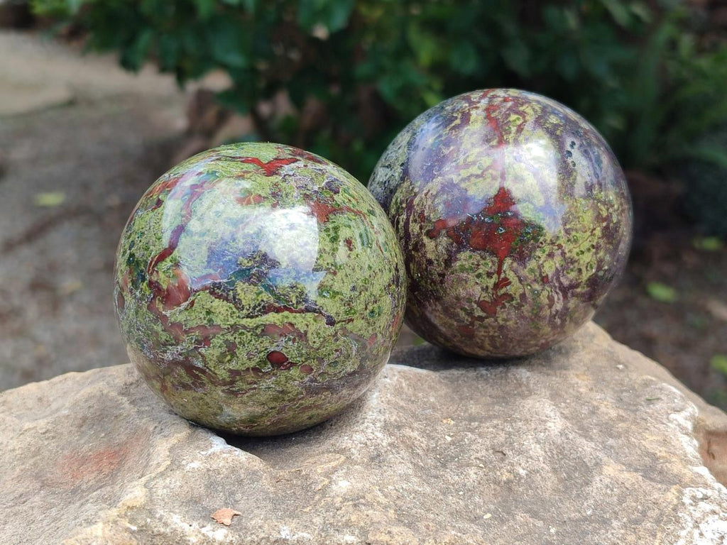 Polished Bastite Dragonsblood Stone Spheres x 2 From Tshipise, South Africa