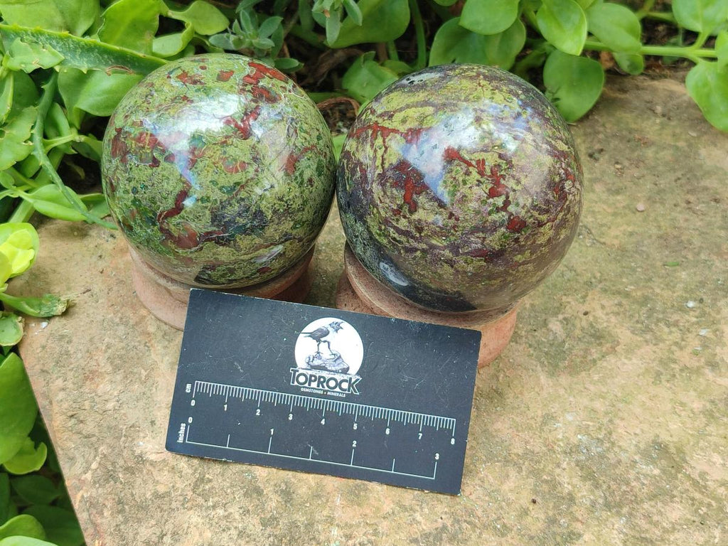 Polished Bastite Dragonsblood Stone Spheres x 2 From Tshipise, South Africa