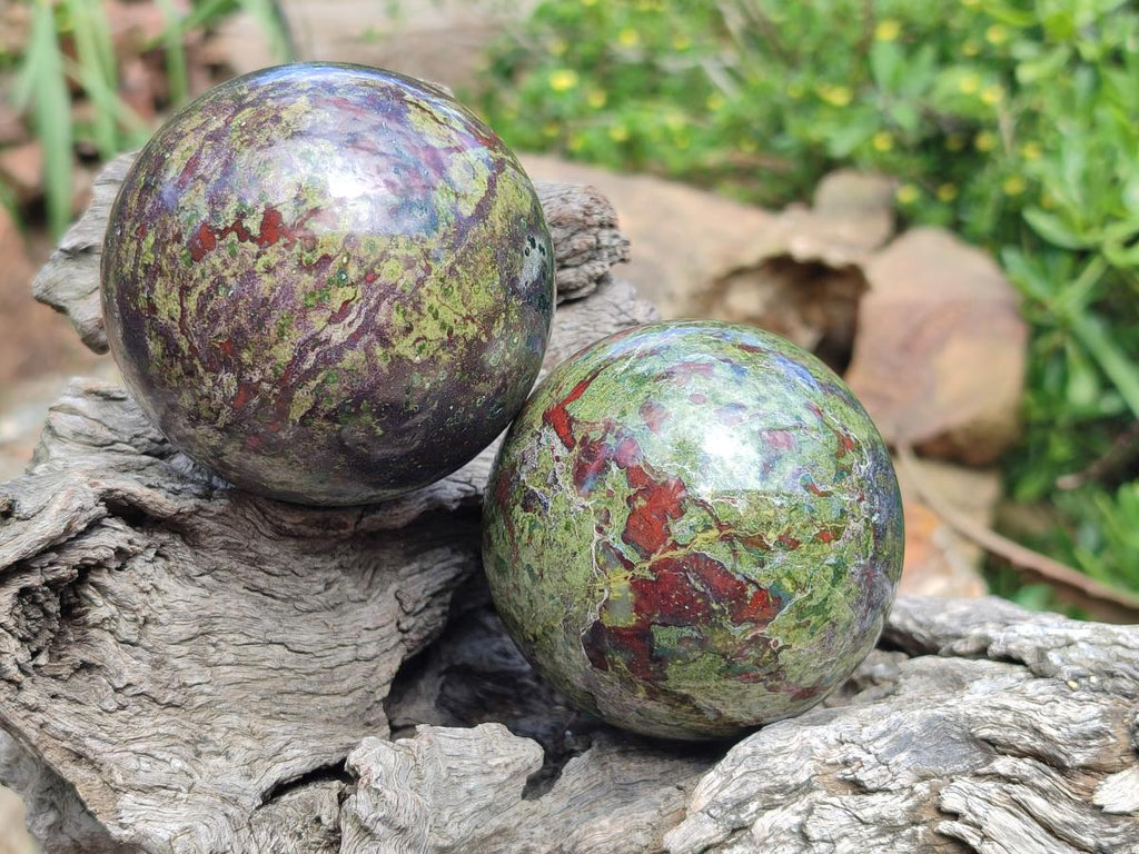 Polished Bastite Dragonsblood Stone Spheres x 2 From Tshipise, South Africa