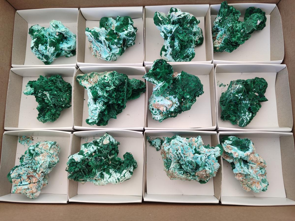 Natural Rare Malachite Pseudomorph Specimens x 12 From Kolwezi, Congo