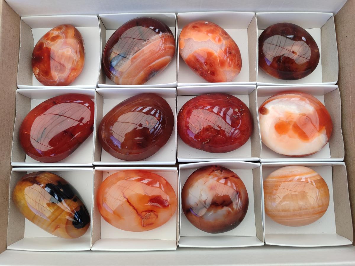 Polished Carnelian Agate Gemstone Galets x 12 From Madagascar