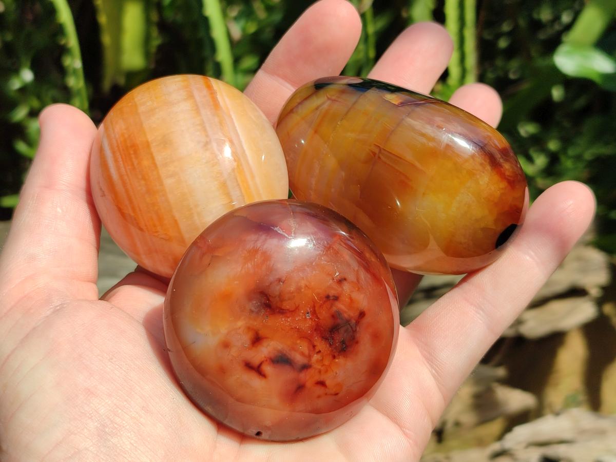 Polished Carnelian Agate Gemstone Galets x 12 From Madagascar