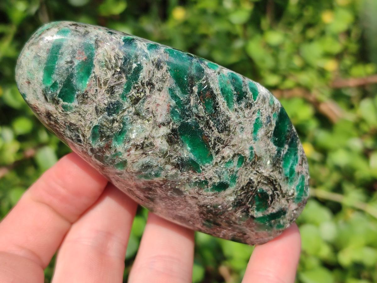 Polished Emerald Mica 'Mutokolite' Standing Free Forms x 3 From Mutoko, Zimbabwe