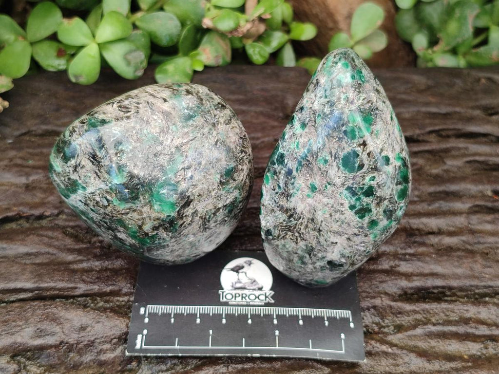 Polished Emerald Mica 'Mutokolite' Standing Free Forms x 3 From Mutoko, Zimbabwe