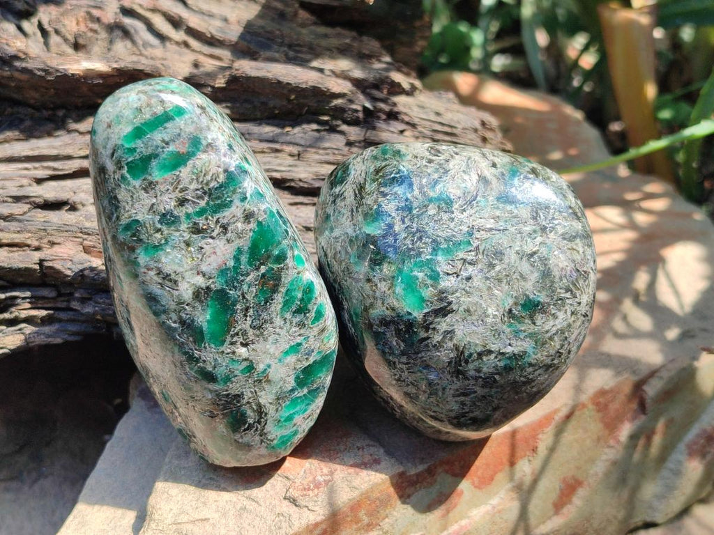 Polished Emerald Mica 'Mutokolite' Standing Free Forms x 3 From Mutoko, Zimbabwe