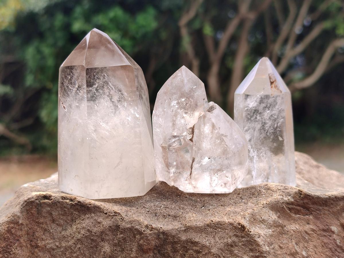 Polished Mixed Quartz Crystals with Inclusions x 7 From Madagascar
