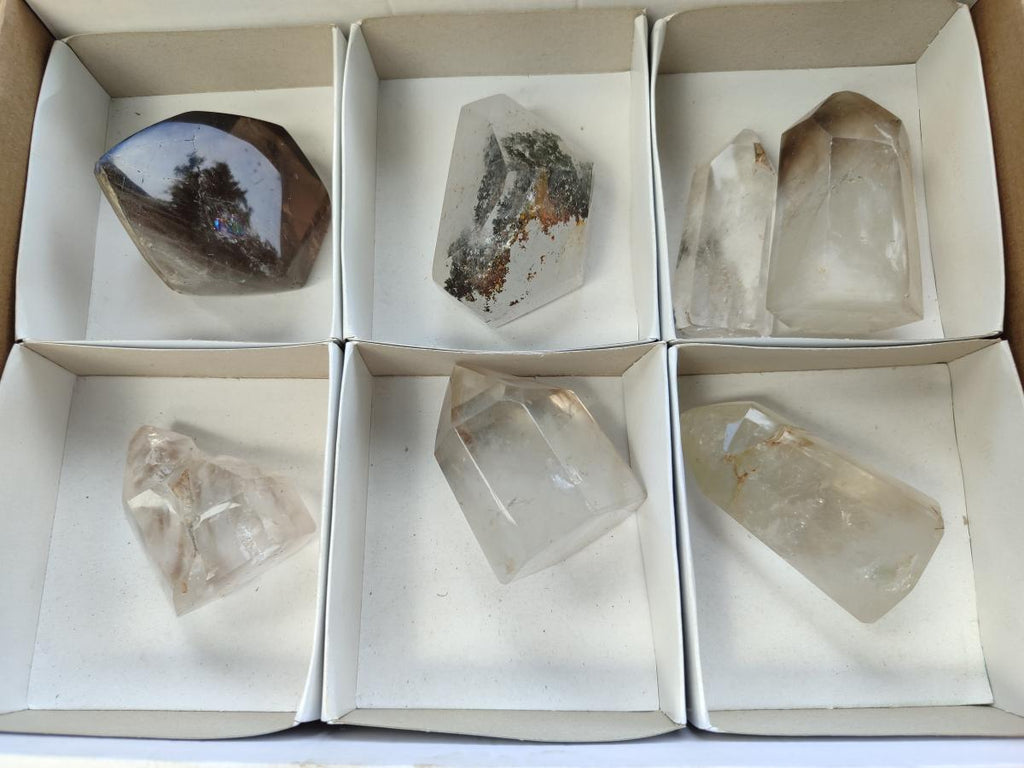 Polished Mixed Quartz Crystals with Inclusions x 7 From Madagascar