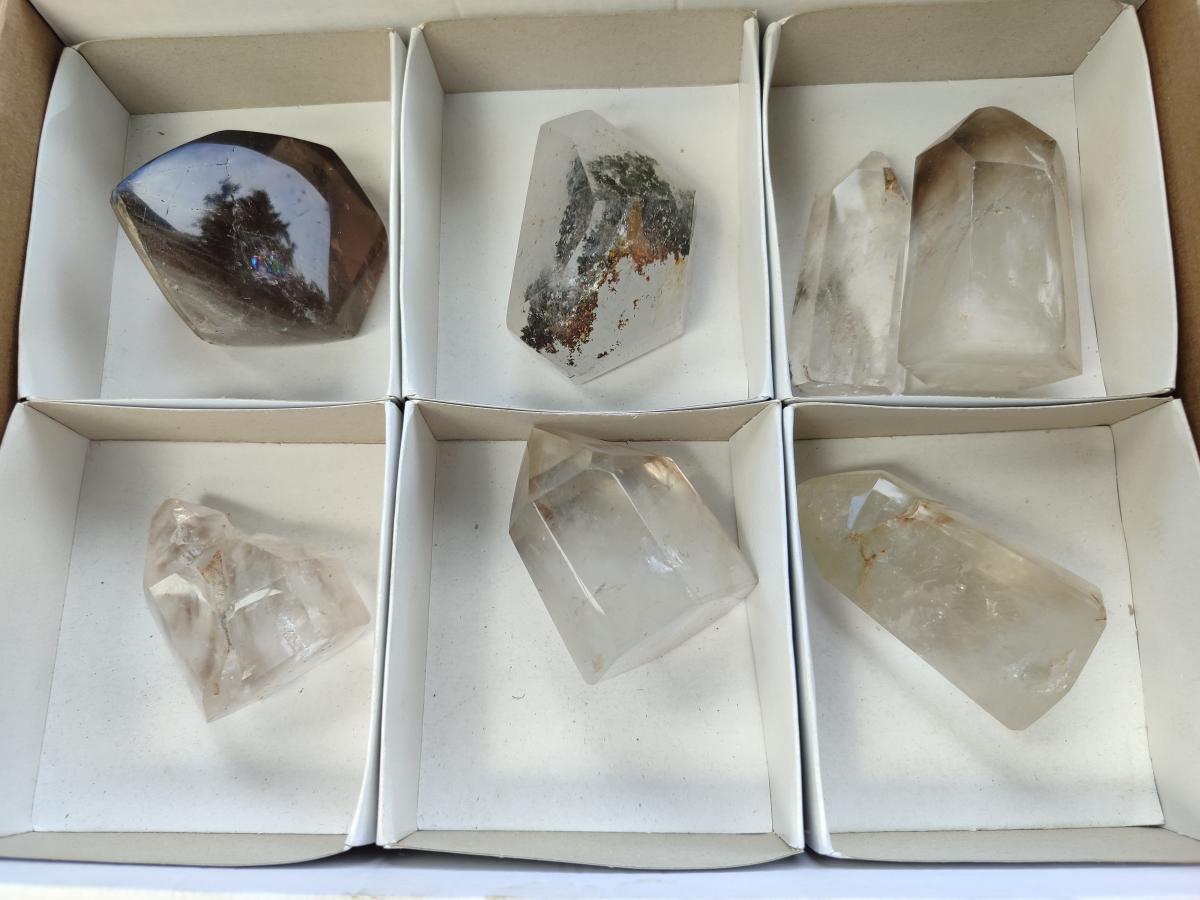 Polished Mixed Quartz Crystals with Inclusions x 7 From Madagascar